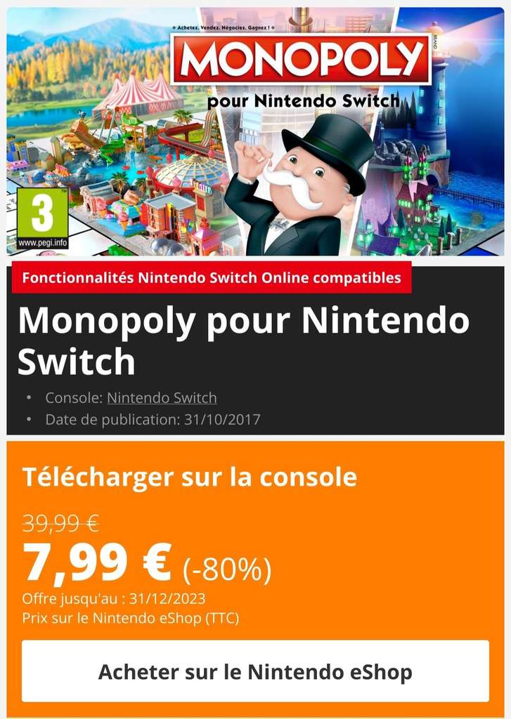 Monopoly sur Nintendo Switch (Dématérialisé) –