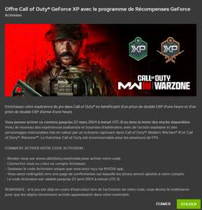 [Possesseurs de GPU Nvidia] Jeton de double EXP offert sur Call of Duty Warzone III en installant la bêta de Nvidia App (Dématérialisé)