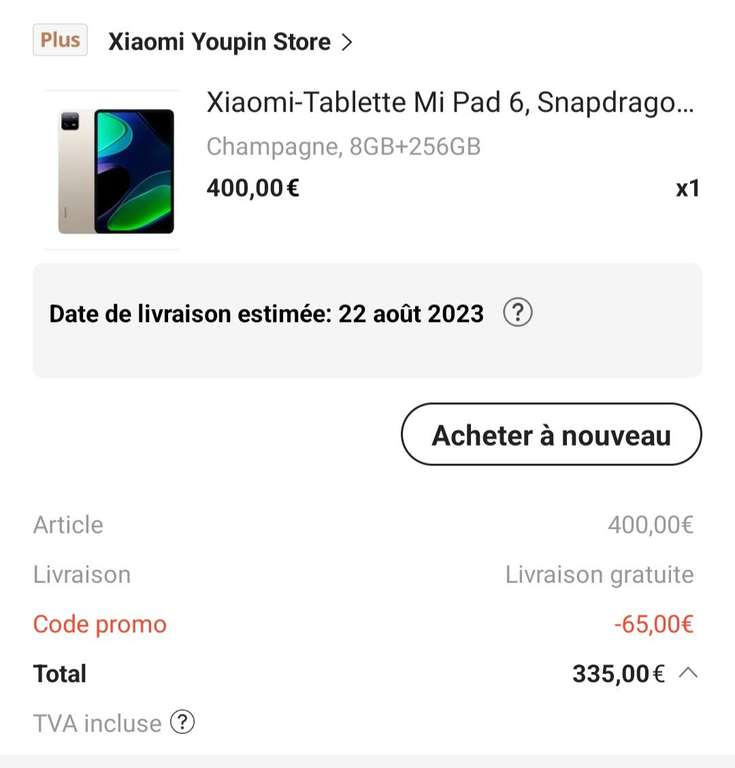Tablette 11" Xiaomi mi Pad 6 - 8Go de Ram, 256Go