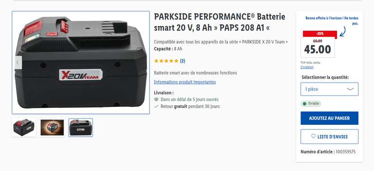 Batterie Parkside Performance 18v 8AH (Frontaliers Belgique) –