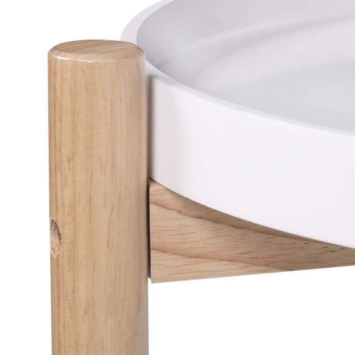 Table de chevet Astra - 2 étagères, mdf laqué blanc et pieds en bois