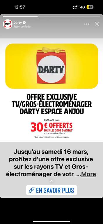 30€ offert par tranche de 200€ d'achat en carte cadeau - Darty Espace Anjou Angers (49)