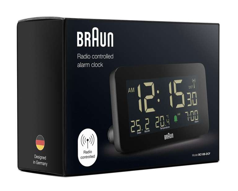 Radio Réveil Braun BC10B-DCF piloté fuseaux horaires Europe Centrale (DCF) Affichage Date et température, Alarme Crescendo (Vendeur Tiers)