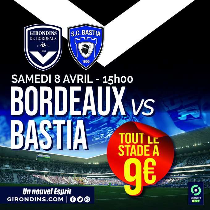 Sélection de places pour le match de football de ligue 2 FCGB / SC Bastia - Bordeaux (33)