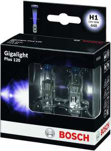 Boite de 2 ampoules de phare auto Bosch H1 Plus 120 Gigalight - 12V 55W P14,5s