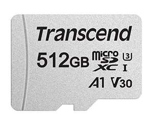 Carte MicroSD Transcend - 512Go, SDXC/SDHC 300S, avec adaptateur SD