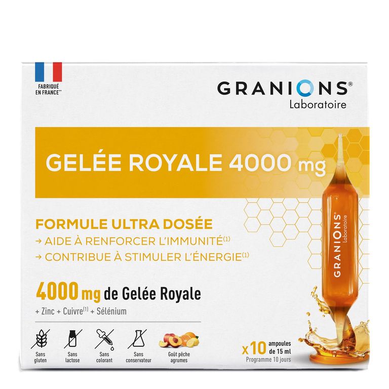 Gelee Royale Granions - Selenium Zinc Cuivre, Immunite Energie, 10 Amp. 4000mg Ultra-Dosee