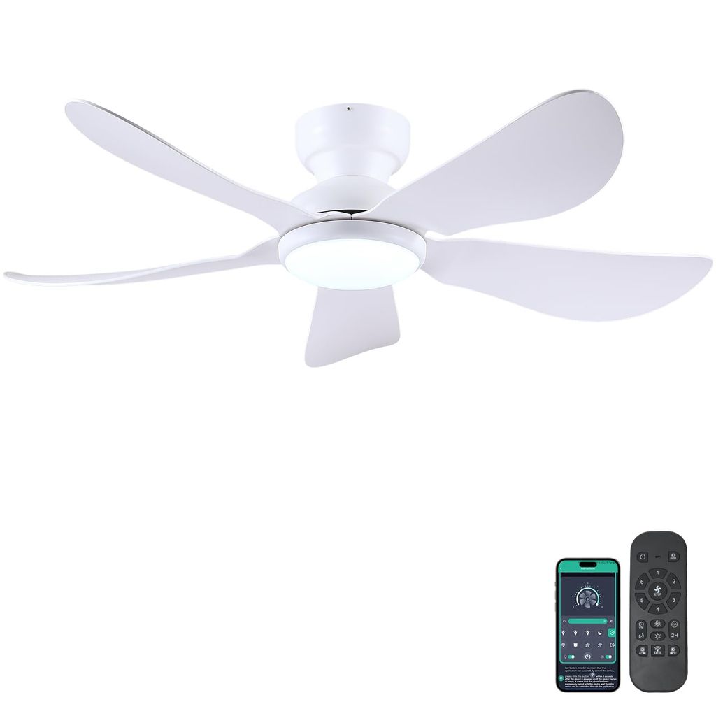 Ventilateur de plafond Kviflon - 117 cm, 5 pales courbes réversibles, 6 vitesses, 2 couleurs, connecté (vendeur tiers)