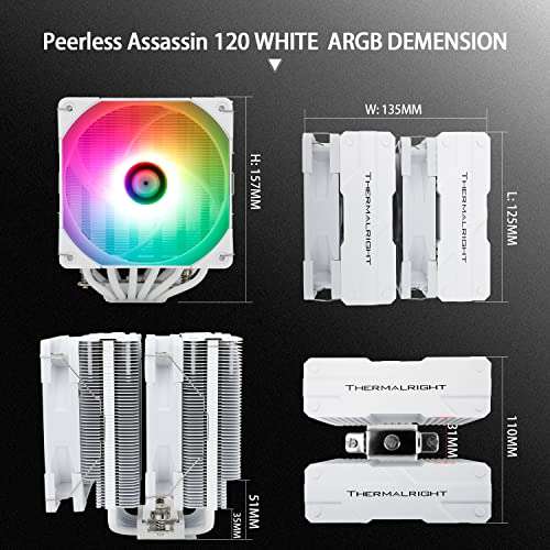 Ventirad Thermalright Peerless Assassin 120 - ARGB, 120 mm, blanc (vendeur tiers - via coupon)