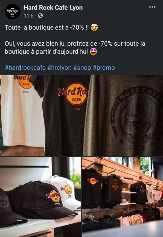 70% de réduction sur toute la boutique - Hard Rock café Lyon (69)