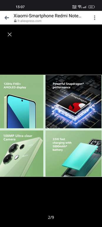 Smartphone 6,7" Xiaomi Redmi Note 13 - Snapdragon 685 - 128 Go