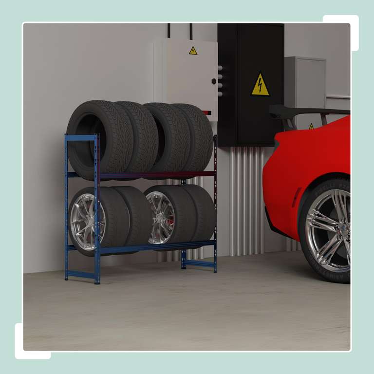 Étagère à Pneus COSTWAY 3 Niveaux - 120x40x180cm, Acier, Charge 265kg/Étage, Pour Garage