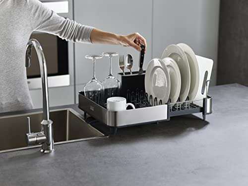 [Prime] Séchoir à vaisselle extensible Joseph Joseph en acier avec compartiment à couverts amovible, bec d'égouttage pivotant - 1 niveau