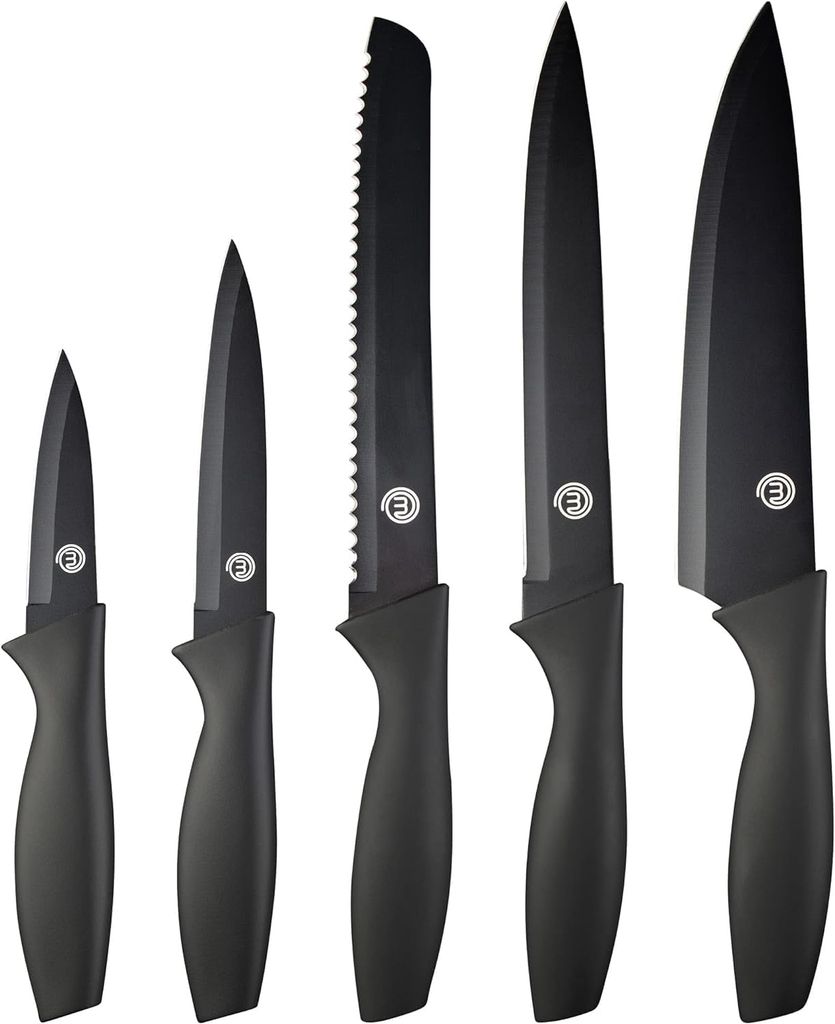 Set de 5 Couteaux de Cuisine MasterChef - Acier Inoxydable, Antiadhésif, Ergonomique, noir