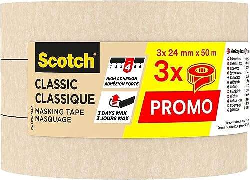Ruban de masquage Scotch® Classic Premium, 24 mm x 50 m, 3/pack