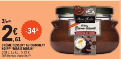 Crème dessert chocolat Marie Morin - différentes variétés, 500g (sélection de magasins)