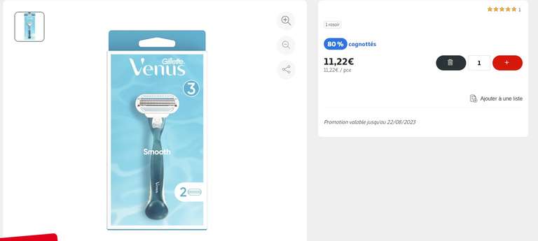Rasoir Venus Smooth pour femme 3 lames 1 rasoir (via 8,96€ sur carte fidélité + ODR 4.48€) - Villebon (91)