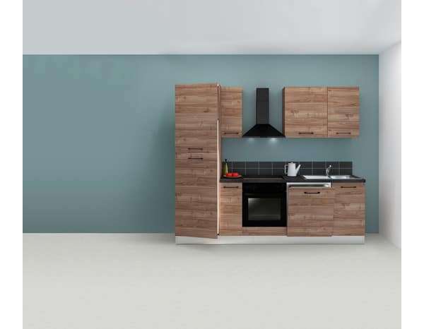Cuisine équipée Brooklyn - L. 255 cm (Réfrigérateur et Lave-vaisselle + 5 accessoires inclus)