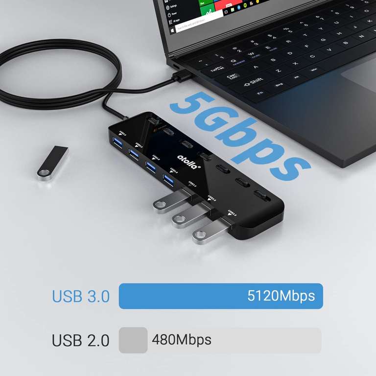 Hub USB 3.0 Alimenté 7 Ports USB Multiprise USB Interrupteur
