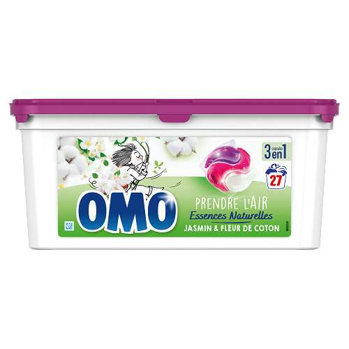 27 capsules de lessive Omo 3 en 1 Jasmin et Fleur de Coton (via 5.59€ sur la carte fidélité + ODR de 1.5€)
