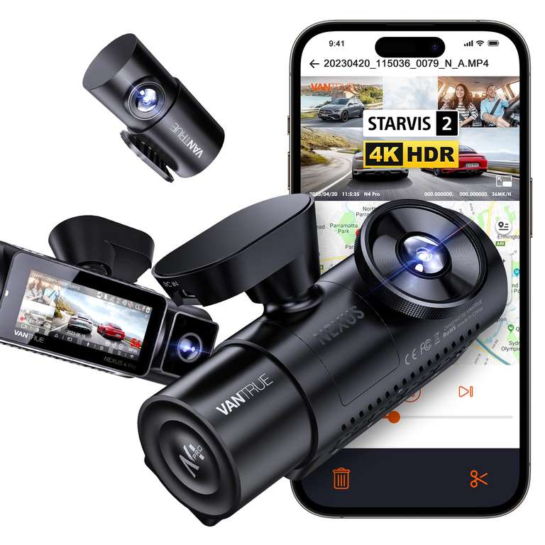 Caméra embarquée Vantrue N4 Pro - 3 Canaux (4K+1080P+1080P), HDR, STARVIS 2 IMX678, 360 degrés, GPS (via coupon - vendeur tiers)