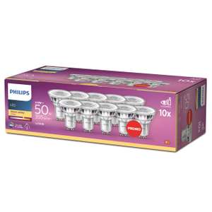 Lot de 10 Ampoules Spot LED Philips - GU10 50W - Blanc Chaud