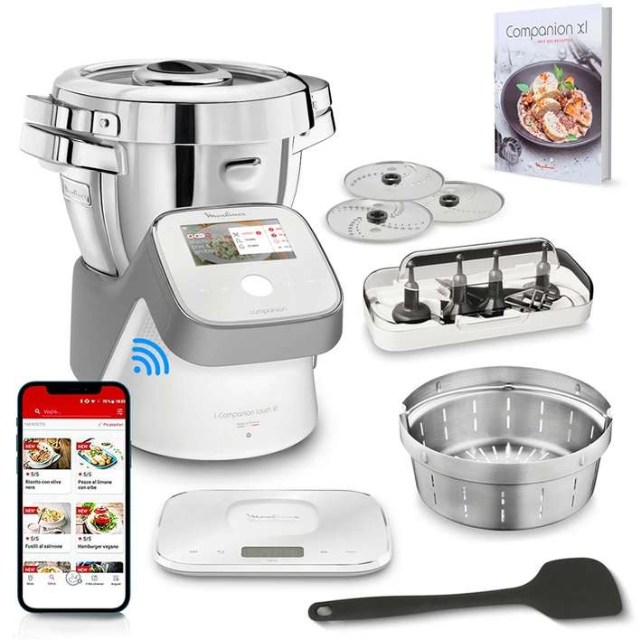 Robot cuiseur Moulinex I-Companion Touch XL HF938E00 - 1550W, Bol inox  4.5L, Ecran tactile, Accessoires (+ 50€ en carte cadeau) –