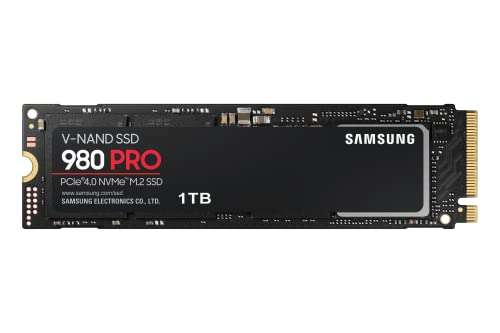 SSD Interne NVMe M.2 PCIe 4.0 Samsung 980 PRO (MZ-V8P1T0CW) - 1 To (ou 2 To à 133€), TLC, DRAM, Jusqu'à 7000-5000 Mo/s
