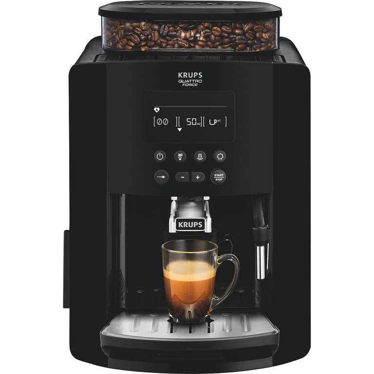 Machine Expresso broyeur à café grains Krups Arabica noire écran LCD Quattro Force YY3074FD ( Via 119€ sur la carte de fidélité + 30€ d'ODR)