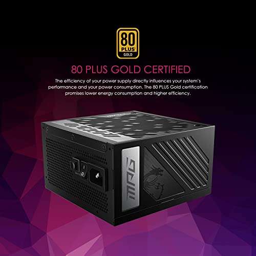 MSI MPG A850GF Bloc d'Alimentation, Prise EU, 850W, Certifié 80 Plus Gold,  PSU ATX Entièrement Modulaire, Support GPU 3 x 6+2 Pin, Condensateurs