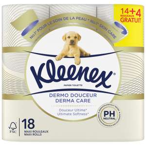 Lot de 18 rouleaux papier toilettes Dermo Douceur Kleenex (via 2.86€ sur la carte fidélité)
