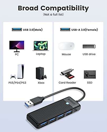 Hub USB Orico - 4 Ports USB 3.0, Noir/Bleu ou Blanc (vendeur tiers - via coupon)