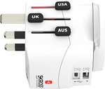 Adaptateur de Voyage Universel SKROSS - 2 et 3 pôles, 1 x USB C 3.0 A + 1 x USB A 2.4 A