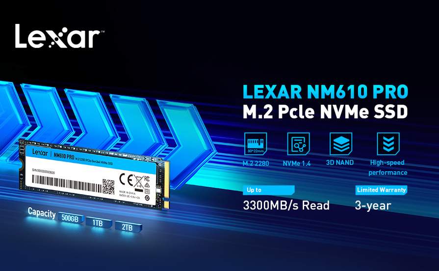 SSD interne M.2 NVMe Lexar NM610 PRO - 2 To, Jusqu'à 3300-2600 Mo/s  (Vendeur tiers) –