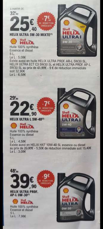 Huile Moteur Shell Helix en promotion - Ex: Bidon Shell Helix 5w30 Ultra ECT C3, 5L