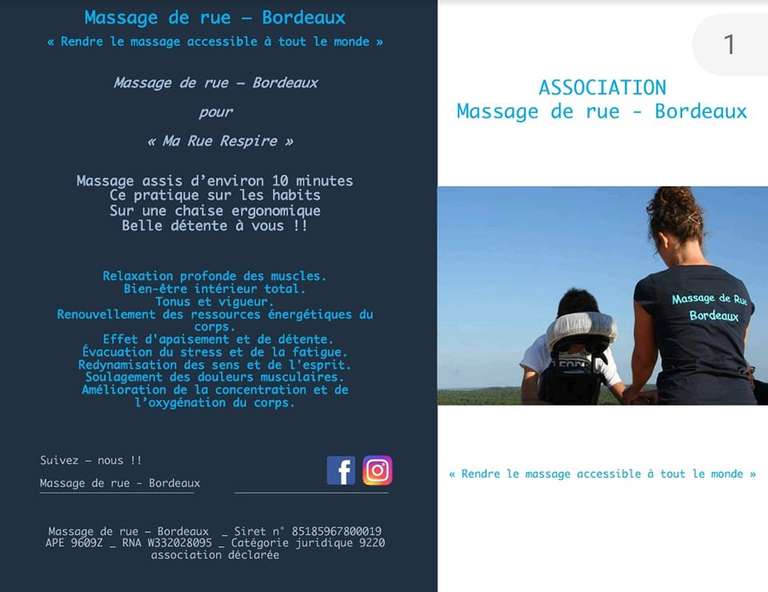 Séances de Massage assis gratuites de 10mn les dimanches 02 avril et 07 mai dans le cadre de "Ma Rue Respire" - Bordeaux (33)