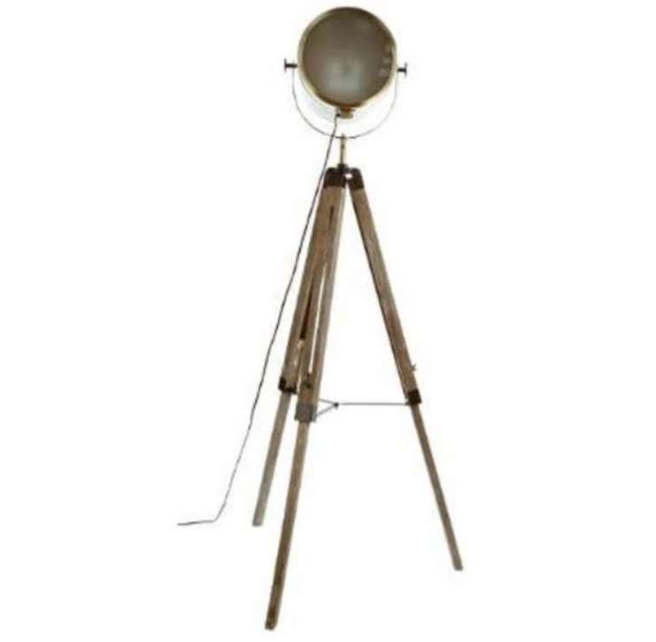 Lampadaire métal et bois trépied projecteur - 152 cm