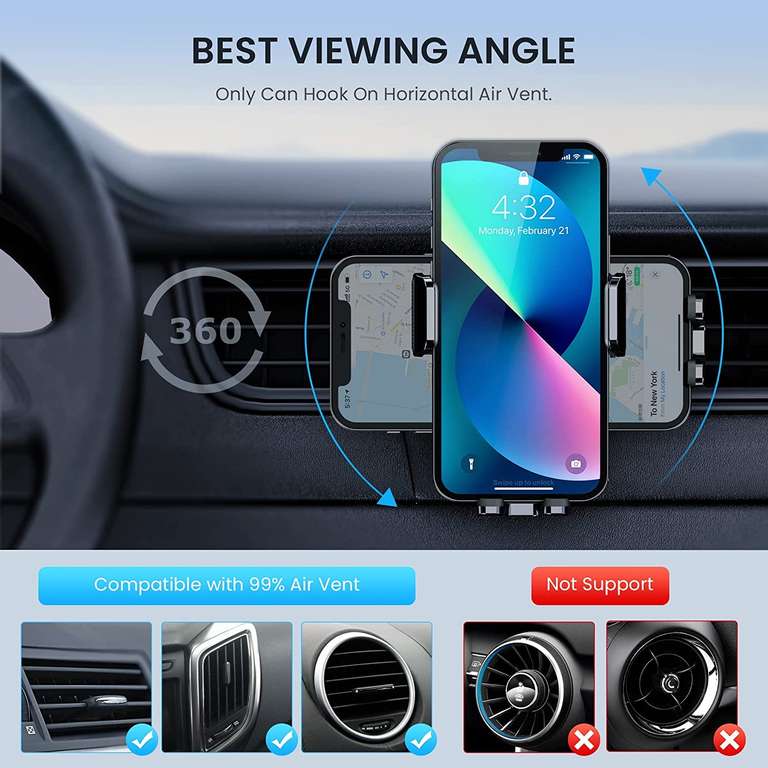 Support téléphone voiture Cindro - Rotatif 360°,Compatible Iphone/Android - Noir (Vendeur tiers)