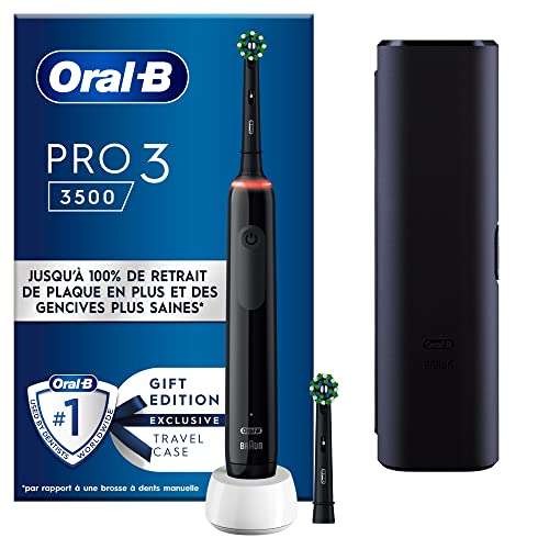 Brosse à dents électrique Oral-B Pro 3 3500 (noir) + étui de voyage (ODR 10€)