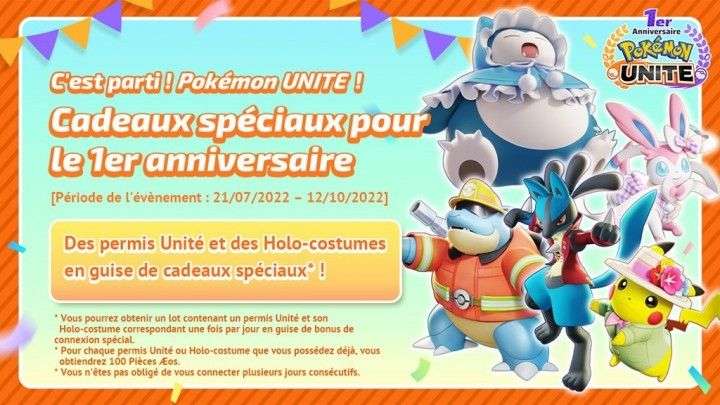 Items 5 Pokémon et 5 Holo-Costumes offerts pour 5 jours de jeu sur Pokémon Unite (dématérialisés)