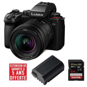 Pack appareil photo hybride Panasonic Lumix DC-S5 II + objectif L 20-60 mm f/3,5-5,6 S + 2e batterie + Carte SD 64GB + Garantie 5 ans