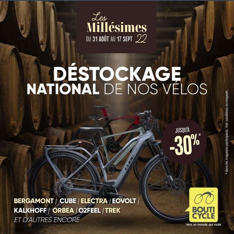 Jusqu'à 30% de Réduction sur les Vélos en Stock (Magasins Participants - bouticycle.com)