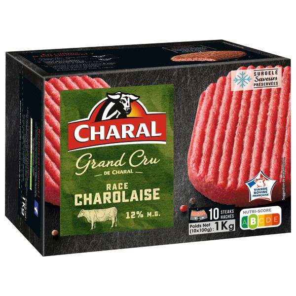 Boîte de 10 steaks hachés Le Grand Cru Race Charolaise Charal - 10 x 100 g (via 3.86€ sur la carte de fidélité)