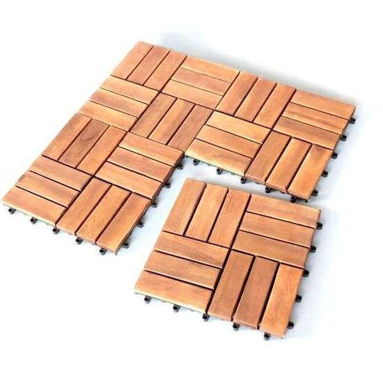 Lot de 10 dalles clipsables en bois d'acacia FSC - 30 x 30 x 2,4 cm (+20% à cagnotter pour les membres CDAV)
