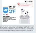 Ecouteurs sans-fil Apple AirPods 3 avec boîtier de charge Magsafe (via 40€ sur la carte)