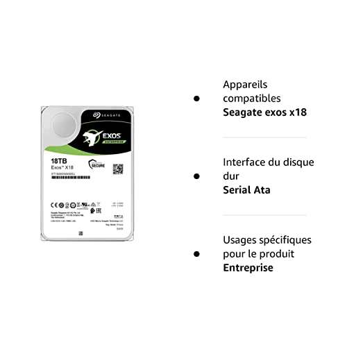 Disque dur interne 3.5" Seagate Exos X18 (ST18000NM000J) - 18 To (Vendeur tiers)