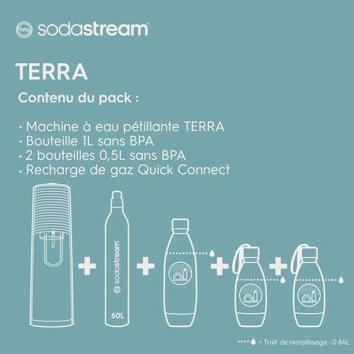 Machine à eau pétillante TERRA + 1 bouteille 1L bleue SODASTREAM à