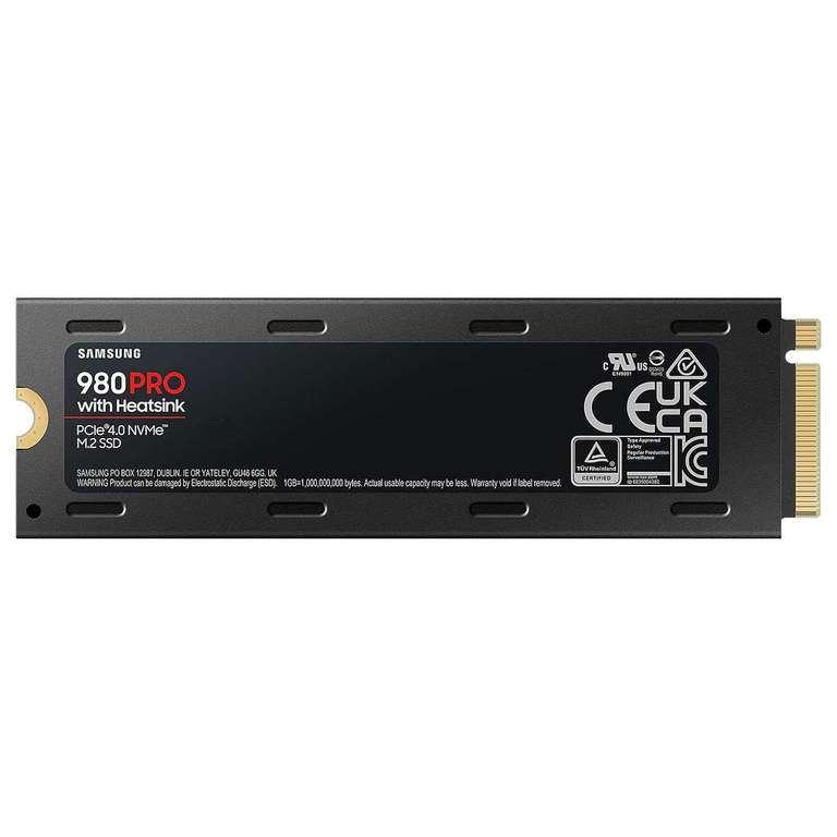SSD interne M.2 NVMe 4.0 Samsung 980 Pro avec Dissipateur (MZ-V8P1T0CW) - 1 To, TLC, DRAM, Jusqu'à 7000-5000 Mo/s (+4.50€ en RP - Boulanger)