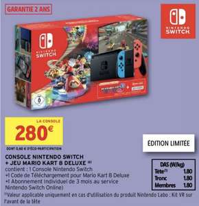 Pack console Nintendo Switch + Jeu Mario Kart 8 Deluxe + 3 mois d'abonnement Nintendo Switch Online