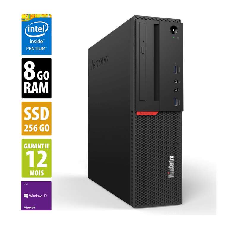 PC de bureau Lenovo ThinkCentre M700 SFF - G4400, RAM 8 Go, SSD 256 Go, Windows 10 Pro (Reconditionné Grade A+ / Garantie de 1 an)